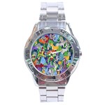 Animated Safari Animals Background Stainless Steel Analogue Watch Front