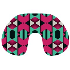 Green Pink Shapes                                 Travel Neck Pillow by LalyLauraFLM