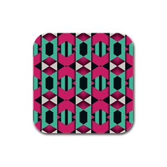 Green Pink Shapes                                 			rubber Square Coaster (4 Pack by LalyLauraFLM