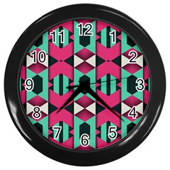 Green Pink Shapes                                 			wall Clock (black) by LalyLauraFLM