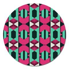 Green Pink Shapes                                 			magnet 5  (round) by LalyLauraFLM