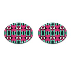 Green Pink Shapes                                 			cufflinks (oval) by LalyLauraFLM