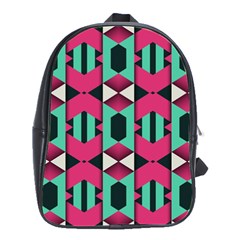 Green Pink Shapes                                 			school Bag (large) by LalyLauraFLM