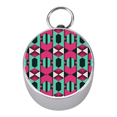 Green Pink Shapes                                 			silver Compass (mini) by LalyLauraFLM