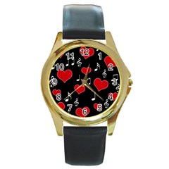 Love Song Round Gold Metal Watch by Valentinaart