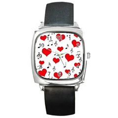 Love Song Pattern Square Metal Watch by Valentinaart