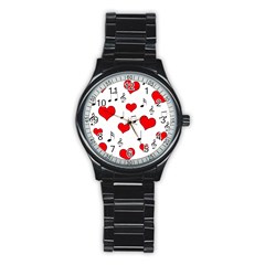 Love Song Pattern Stainless Steel Round Watch by Valentinaart