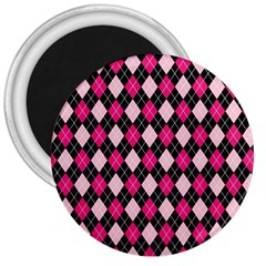 Argyle Pattern Pink Black 3  Magnets by Nexatart