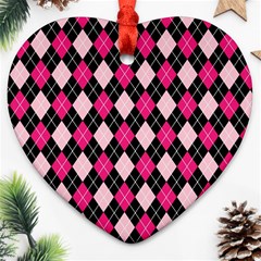 Argyle Pattern Pink Black Ornament (heart) by Nexatart