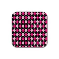 Argyle Pattern Pink Black Rubber Square Coaster (4 Pack)  by Nexatart