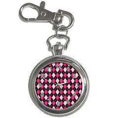 Argyle Pattern Pink Black Key Chain Watches by Nexatart