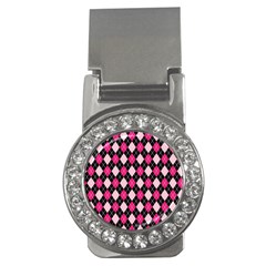 Argyle Pattern Pink Black Money Clips (cz)  by Nexatart