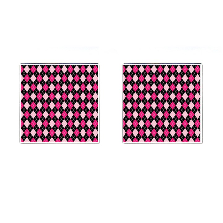 Argyle Pattern Pink Black Cufflinks (Square)