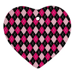 Argyle Pattern Pink Black Heart Ornament (two Sides) by Nexatart