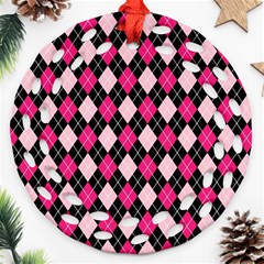 Argyle Pattern Pink Black Ornament (round Filigree) by Nexatart