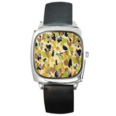 Army Camouflage Pattern Square Metal Watch by Nexatart