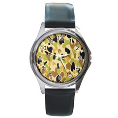 Army Camouflage Pattern Round Metal Watch by Nexatart