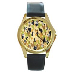 Army Camouflage Pattern Round Gold Metal Watch by Nexatart