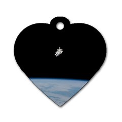 Astronaut Floating Above The Blue Planet Dog Tag Heart (two Sides) by Nexatart