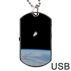 Astronaut Floating Above The Blue Planet Dog Tag Usb Flash (two Sides) by Nexatart