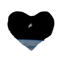 Astronaut Floating Above The Blue Planet Standard 16  Premium Heart Shape Cushions by Nexatart