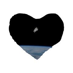 Astronaut Floating Above The Blue Planet Standard 16  Premium Flano Heart Shape Cushions by Nexatart