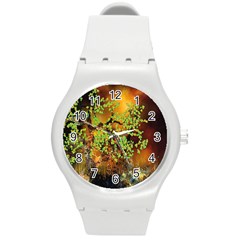 Backdrop Background Tree Abstract Round Plastic Sport Watch (M)