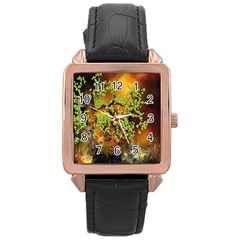 Backdrop Background Tree Abstract Rose Gold Leather Watch 