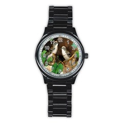 Backdrop Colorful Bird Decoration Stainless Steel Round Watch by Nexatart