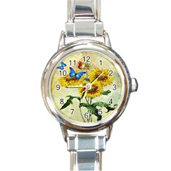 Backdrop Colorful Butterfly Round Italian Charm Watch by Nexatart