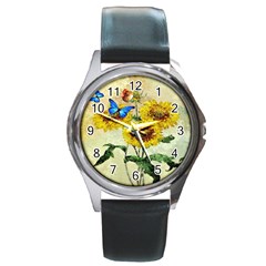 Backdrop Colorful Butterfly Round Metal Watch by Nexatart