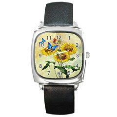 Backdrop Colorful Butterfly Square Metal Watch by Nexatart