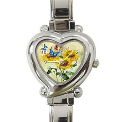 Backdrop Colorful Butterfly Heart Italian Charm Watch by Nexatart