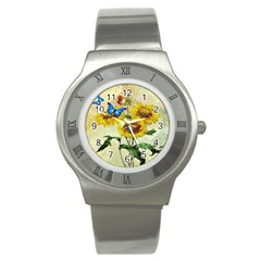 Backdrop Colorful Butterfly Stainless Steel Watch by Nexatart