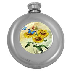 Backdrop Colorful Butterfly Round Hip Flask (5 Oz) by Nexatart