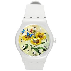 Backdrop Colorful Butterfly Round Plastic Sport Watch (m) by Nexatart