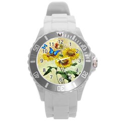 Backdrop Colorful Butterfly Round Plastic Sport Watch (l) by Nexatart