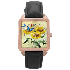 Backdrop Colorful Butterfly Rose Gold Leather Watch  by Nexatart