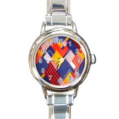 Background Fabric Multicolored Patterns Round Italian Charm Watch by Nexatart