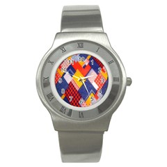 Background Fabric Multicolored Patterns Stainless Steel Watch by Nexatart