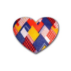 Background Fabric Multicolored Patterns Rubber Coaster (heart)  by Nexatart