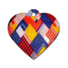 Background Fabric Multicolored Patterns Dog Tag Heart (two Sides) by Nexatart