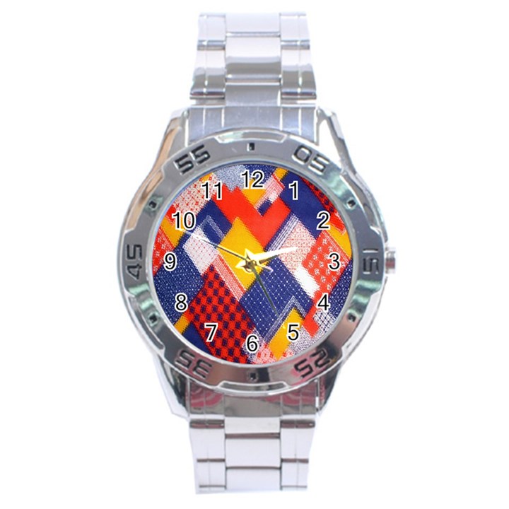 Background Fabric Multicolored Patterns Stainless Steel Analogue Watch