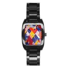 Background Fabric Multicolored Patterns Stainless Steel Barrel Watch by Nexatart