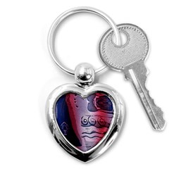 Background Fabric Patterned Blue White And Red Key Chains (heart)  by Nexatart