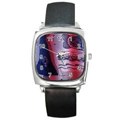 Background Fabric Patterned Blue White And Red Square Metal Watch by Nexatart