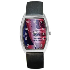 Background Fabric Patterned Blue White And Red Barrel Style Metal Watch by Nexatart