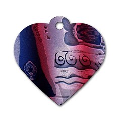 Background Fabric Patterned Blue White And Red Dog Tag Heart (two Sides) by Nexatart