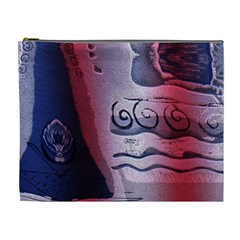 Background Fabric Patterned Blue White And Red Cosmetic Bag (xl) by Nexatart