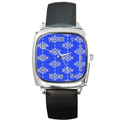 Background For Scrapbooking Or Other Snowflakes Patterns Square Metal Watch by Nexatart